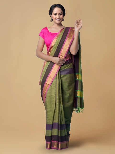 

Unnati Silks Women Green Pure Handloom Venkatagiri Cotton Sustainable Saree