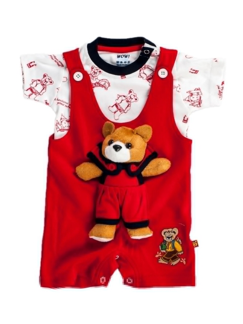 

WOW Infant Kids Red & White Printed Romper with T-Shirt