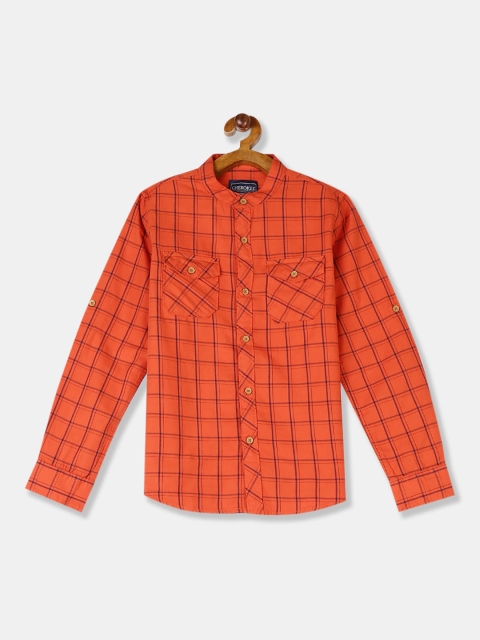 

Cherokee Boys Orange Regular Fit Checked Casual Shirt