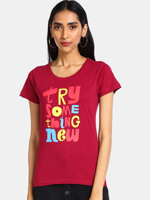 

Sugr Women Red Printed Round Neck T-shirt
