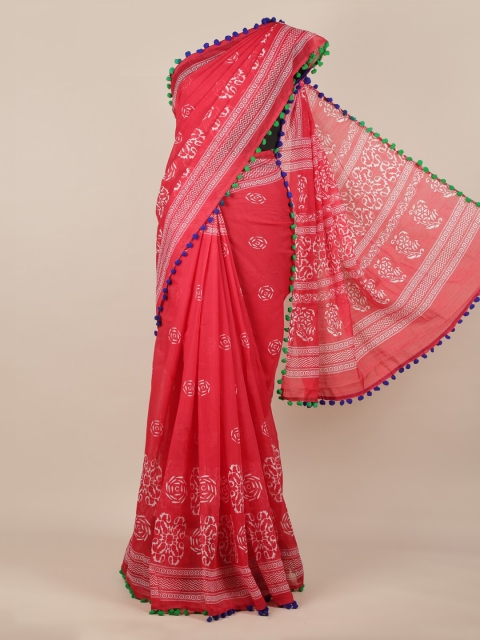 

Pothys Pink Printed Linen Blend Saree