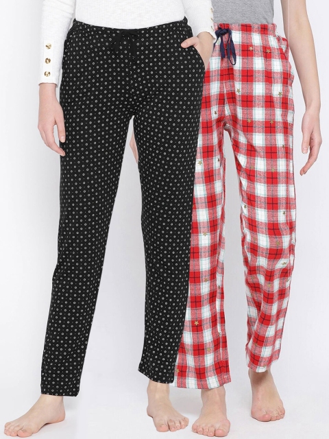 

Kanvin Women Pack Of 2 Printed Lounge Pants, Black