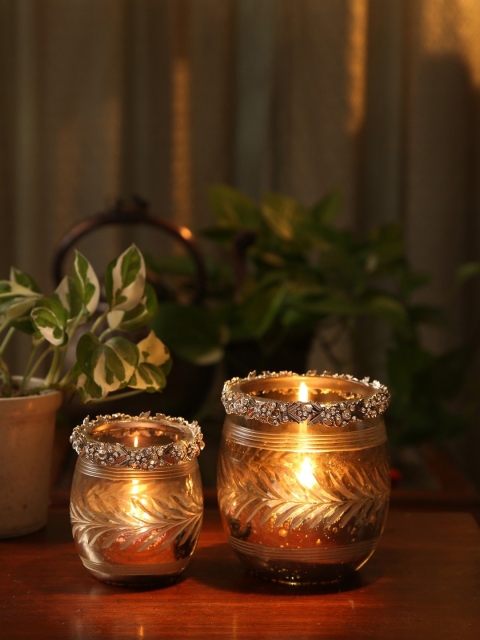 

Amoliconcepts Silver-Toned Glass Votive with Jewel Ring