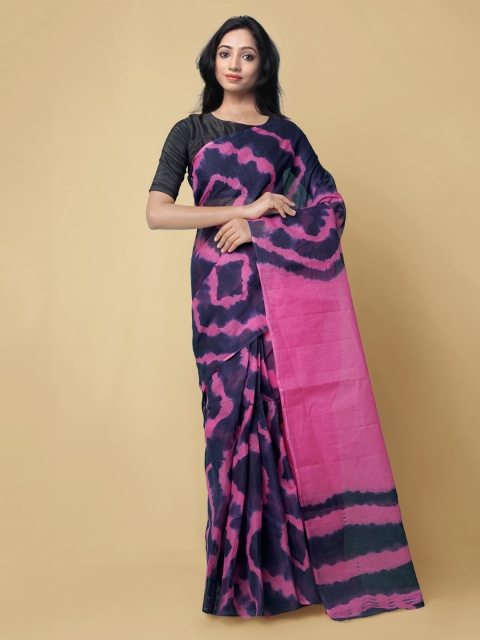 

Unnati Silks Pink & Blue Pure Cotton Printed Kota Saree