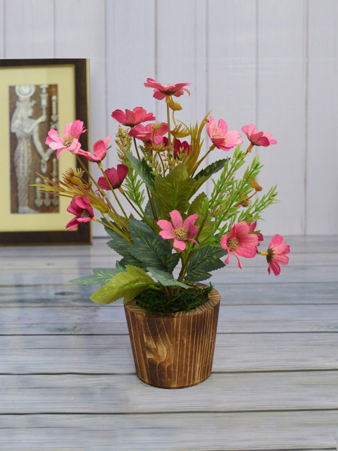 

fancy mart Fuchsia Pink & Green Artificial Flower Daisy Plant With Wood Pot