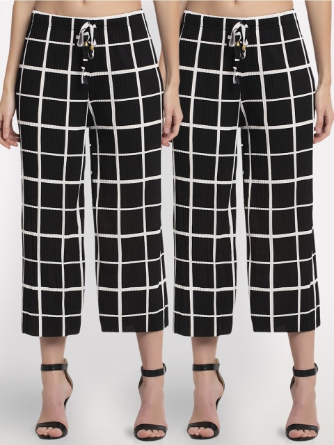 

NEUDIS Women Black & White Pack of 2 Regular Fit Checked Culottes