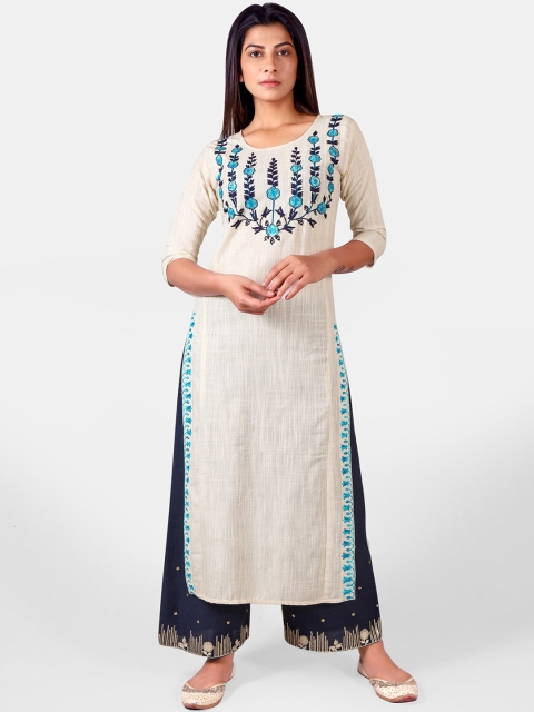 

Mesmora Women Off-White Woven Design Kurta Set