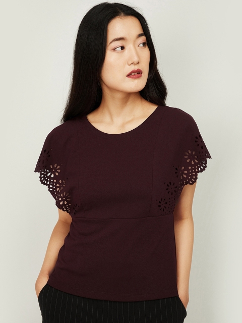

Code by lifestyle burgundy flutter sleeves regular top