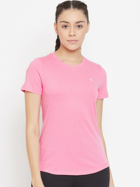 

Athleto Women Pink Solid Round Neck T-shirt