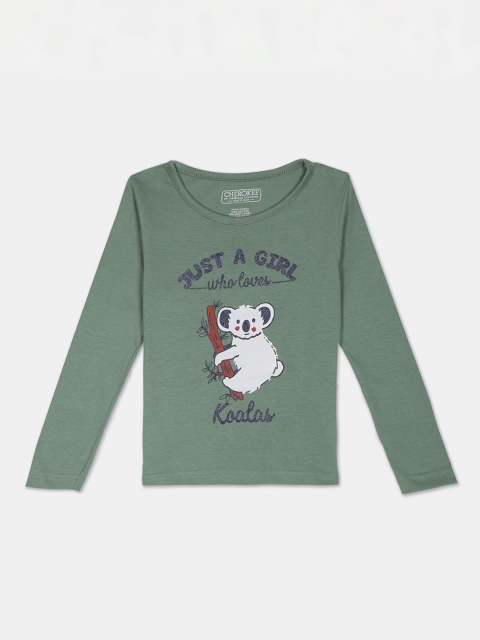 

Cherokee Girls Green Printed Round Neck T-shirt
