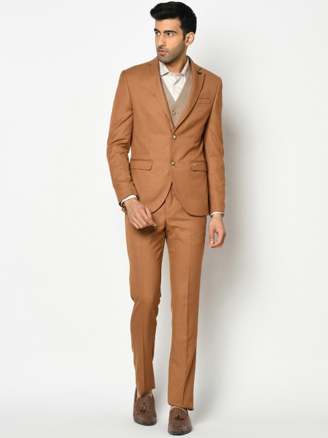 

Blackberrys Men Brown Self-Design Slim-Fit Single Breasted Formal Suit