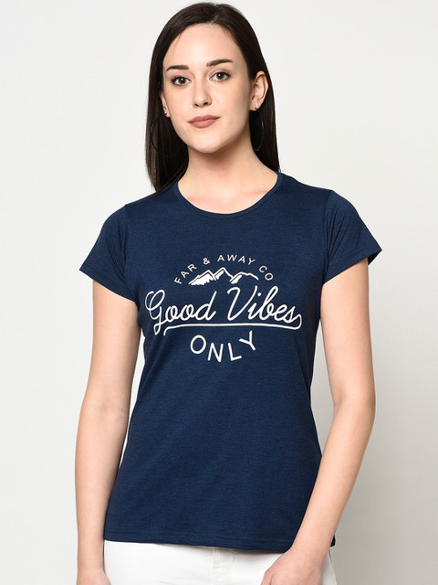 

FABNEST Women Navy Blue Printed Round Neck T-shirt