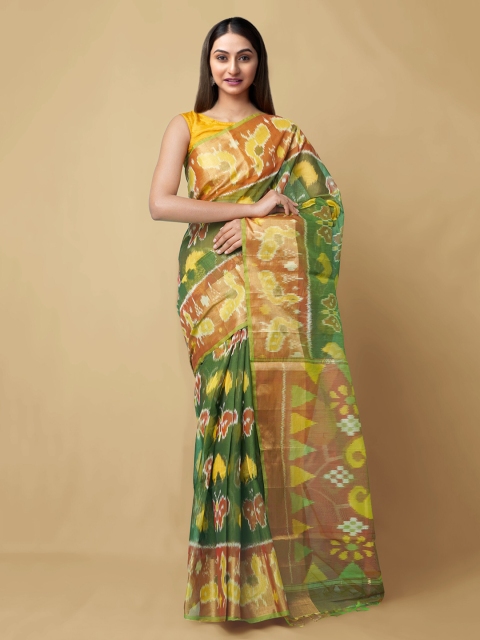 

Unnati Silks Green Pure Cotton Printed Ikat Saree