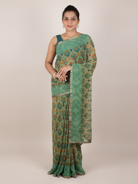 

Pothys Green Printed Poly Georgette Saree