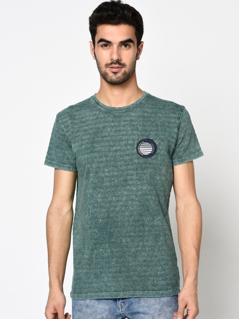 

Octave Men Green Striped Round Neck T-shirt