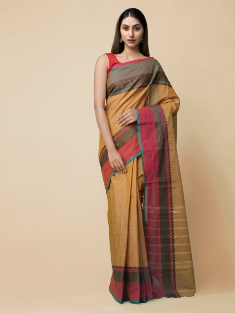 

Unnati Silks Brown Pure Cotton Solid Kanjeevaram Saree