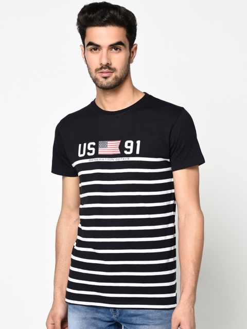 

Octave Men Navy Blue Striped Round Neck T-shirt