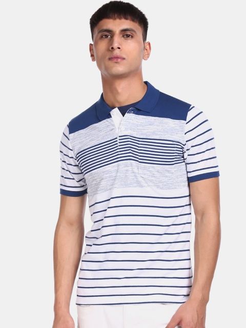 

Ruggers Men White & Navy Blue Striped Polo Collar T-shirt