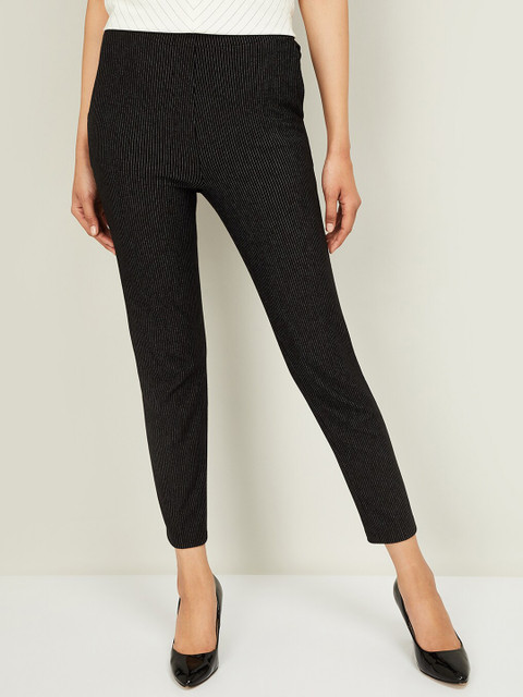 

CODE by Lifestyle Women Black & Grey Regular Fit Striped Regular Trousers