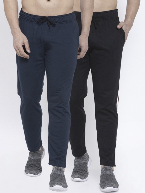 

NEUDIS Men Black & Navy Blue Pack of 2 Pure Cotton Solid Track Pants