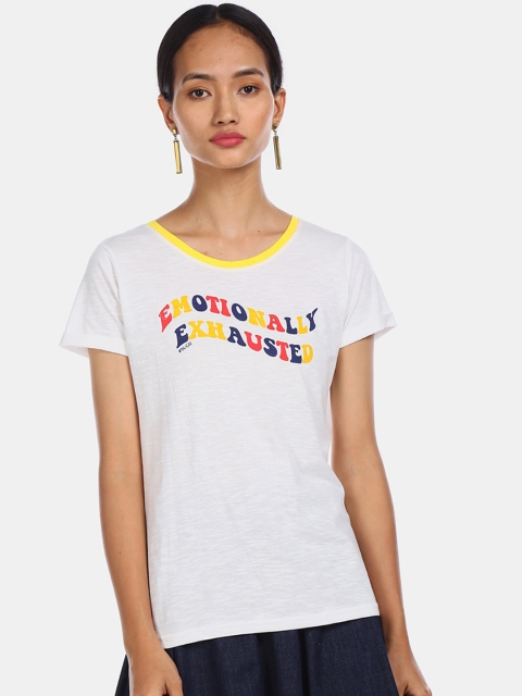 

Sugr Women Off-White Printed Round Neck T-shirt