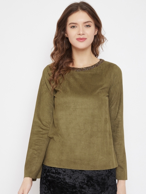

Madame Olive Green Solid Regular Top