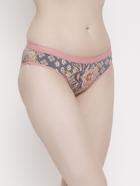 

ALIZA Women Grey & Pink Floral Print Bikini Briefs CRL.1.FLR.S_581996