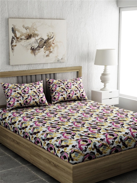 

EverHOME Pink & Black Abstract 210 TC Cotton 1 Queen Bedsheet with 2 Pillow Covers