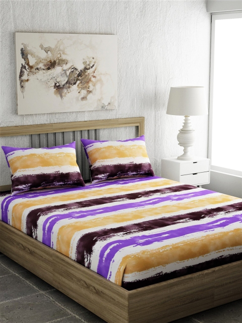 

EverHOME White & Purple Striped 210 TC Cotton 1 Queen Bedsheet with 2 Pillow Covers