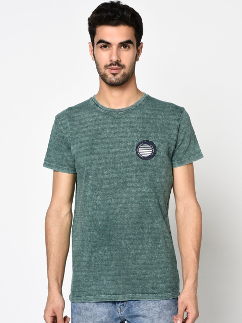 

Octave Men Green Striped Round Neck T-shirt