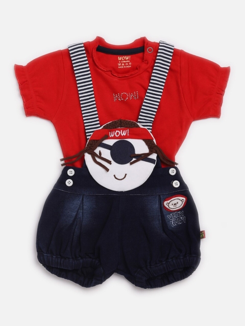 

WOW Kids Red & Navy Pure Cotton Printed Clothing Set