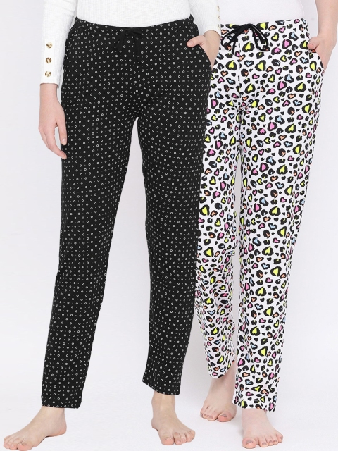 

Kanvin Women Pack of 2 Printed Cotton Lounge Pants, Black