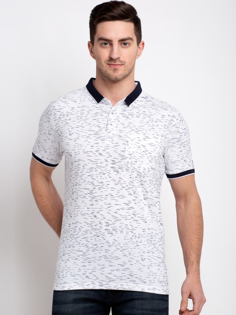 

Rodamo Men White Printed Polo Collar T-shirt
