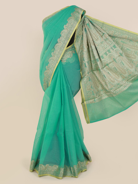 

Pothys Green Checked Cotton Blend Saree