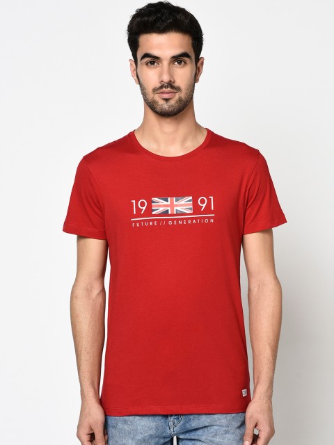 

Octave Men Red Printed Round Neck T-shirt