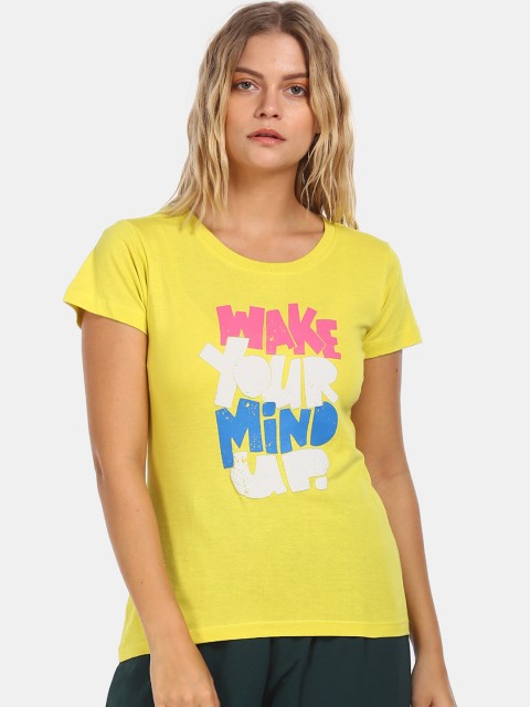

Sugr Women Yellow Printed Round Neck Cotton T-shirt