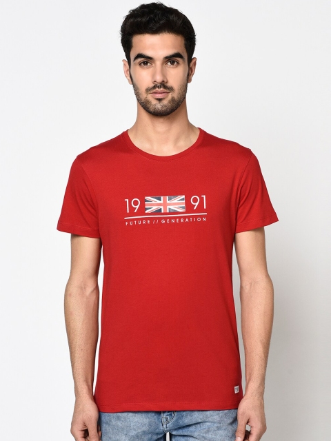 

Octave Men Red & White Printed Round Neck T-shirt