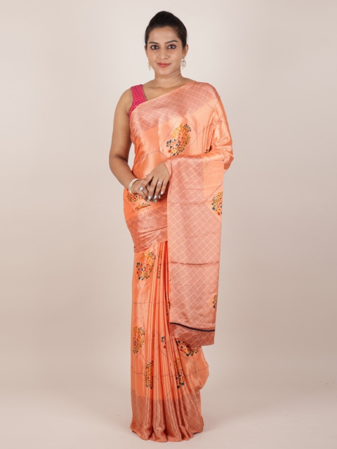 

Pothys Peach-Coloured Printed Poly Crepe Saree