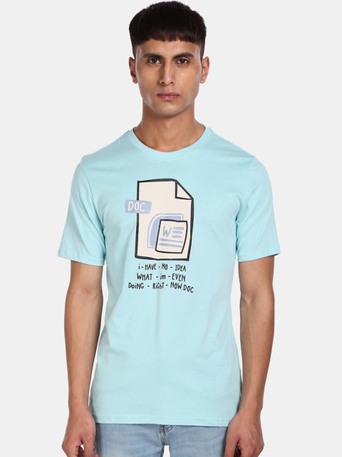 

Colt Men Blue Printed Round Neck Cotton T-shirt