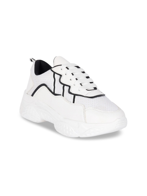 

Bella toes Women White Colourblocked Synthetic Leather Lace-Up Lightweight Sneakers Shoes