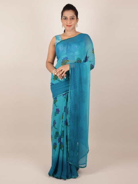 

Pothys Blue Printed Poly Georgette Saree