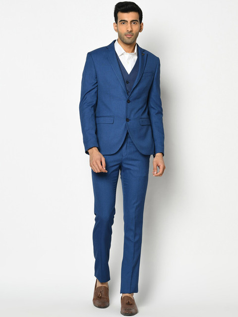 

Blackberrys Men Blue Self-Design Slim-Fit Single-Breasted Formal Suit