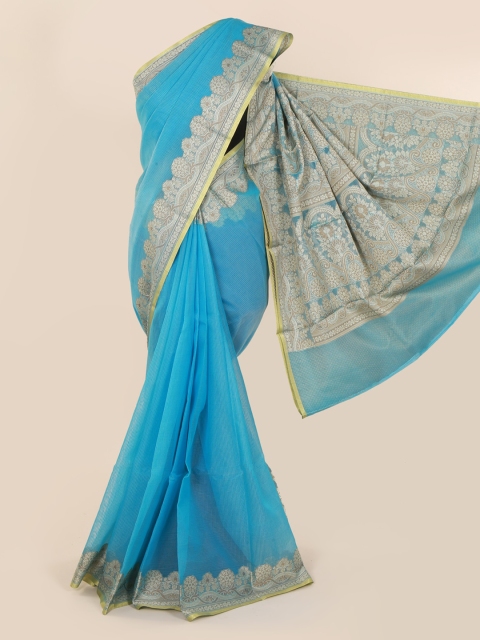

Pothys Blue Checked Cotton Blend Saree
