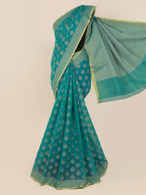 

Pothys Blue Printed Cotton Blend Saree