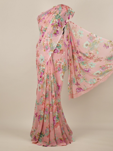 

Pothys Pink Floral Printed Poly Chiffon Saree