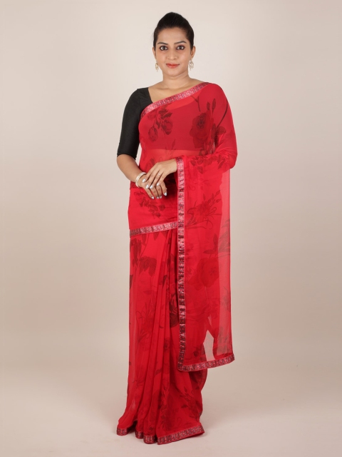 

Pothys Red Printed Poly Georgette Saree