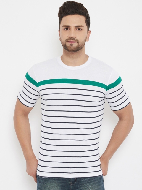 

Austin wood Men White Striped Round Neck T-shirt