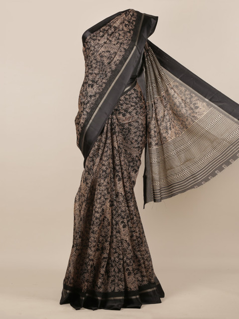 

Pothys Black Printed Jute Silk Saree