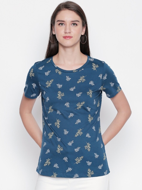 

Honey by Pantaloons Women Blue Printed Round Neck Cotton Pure Cotton T-shirt