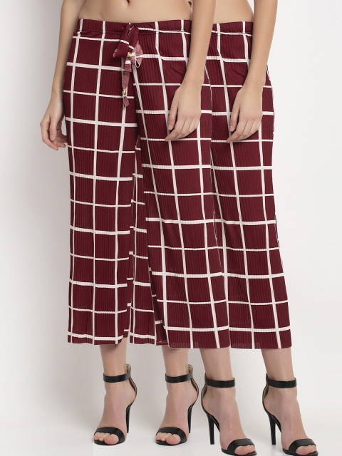 

NEUDIS Women Pack of 2 Maroon Regular Fit Checked Culottes